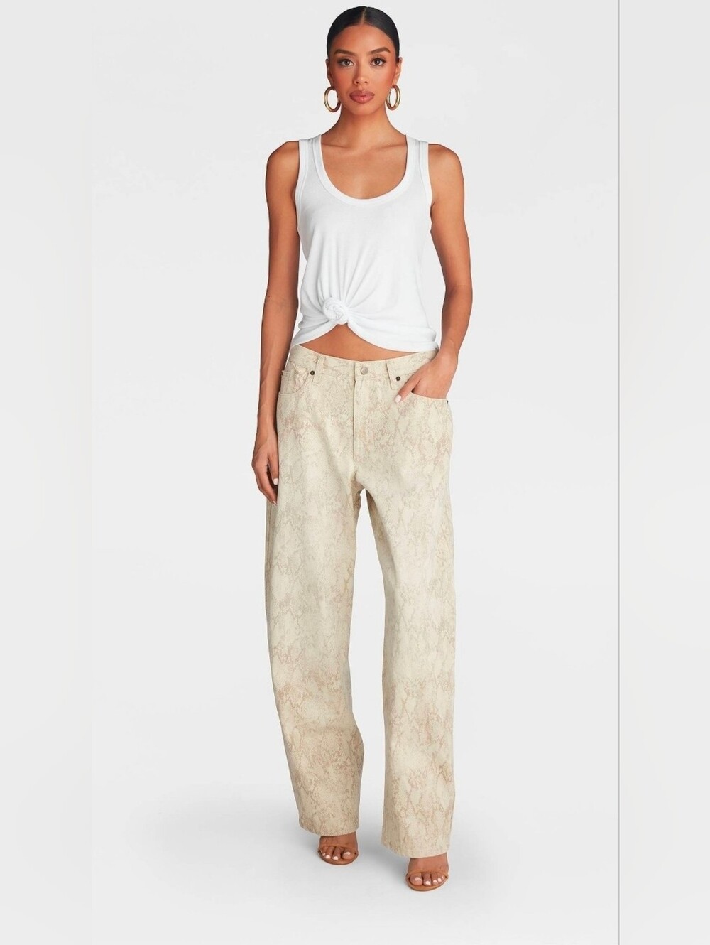 Women’s Boyfriend Jeans in Beige Snake Print